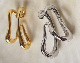 Chunky Hoop Ear Cuff, Gold or Silver Double Band Dangle Ear Cuff, Adjustable Statement Jewelry, Sterling Silver No Pierced Earrings