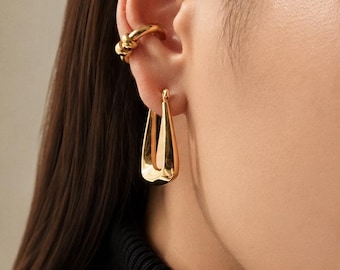 Rectangle Hoop Earrings in Gold or Silver, Chunky Geometric Hoops, Large Statement Earrings, Modern Minimalist Gold Hoops