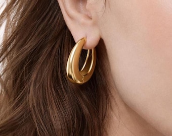 Gold Huggie Hoop Earrings, CZ Pave Chunky Dome Hoops, Celestial Zircon Statement Earrings, Everyday Hoops