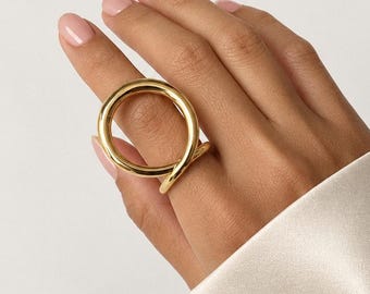 Sculptural Loop Ring, Oversized Circle Statement Ring, Gold Silver Abstract Ring, Modern Minimalist Jewelry for Women