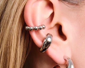 Bubble Ear Cuff, Non Pierced Beaded Ear Cuff, Chunky Ball Cartilage Dome Cuff, Modern Minimal Earrings