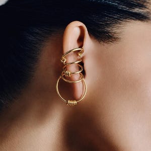 Gold Spiral Ear Cuff, Multi Loop Non Pierced Wrap Earring, Sculptural Statement Ear Jewelry