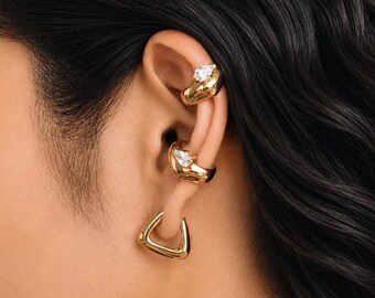 Gold CZ Marquise Ear Cuff, Non Pierced Ear Cuff, Adjustable Gold Ear Cuff, Crystal Ear Cuff, No Piercing Cartilage Cuff, Minimalist Jewelry