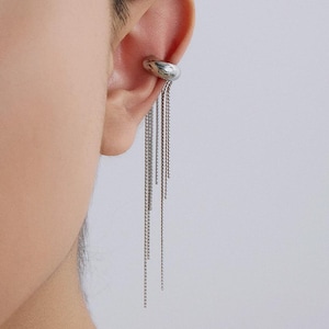 Long Chain Ear Cuff, Non Pierced Gold Dangle Ear Cuff, Wrap Around Cartilage Clip On Earring, Modern Statement Jewelry