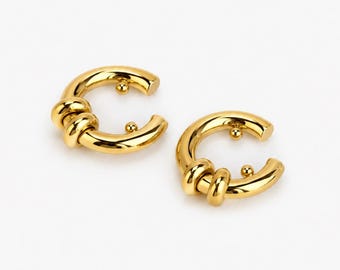 Gold Dome Ear Cuff, Chunky Hoop Ear Cuff, Non Pierced Earring, Beaded Gold Ear Cuff, Minimalist Statement Ear Cuff, Ear Jewelry