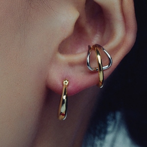 Gold and Silver Two-Tone Ear Cuff, Clip-On Cartilage Earring, Wrap Around Unisex Non-Pierced Ear Cuff, Mixed Metal Cartilage Cuff