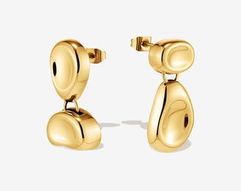 Organic Bean Shape Drop Stud Earrings, Gold or Silver Sculptural Statement Studs, Minimal Teardrop Earrings