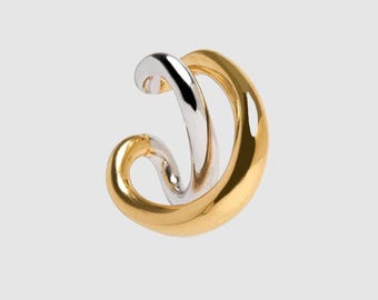 Tweekleurige oormanchet, goudzilver oormanchet zonder piercing, manchet van gemengd metaalkraakbeen, oormanchet met kruisband, minimalistische statement-oormanchet