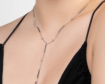 Long Y Drop Necklace, Bar Drop Necklace, Knot Lariat Necklace, Long Pendant Necklace, Minimalist Layering Necklace