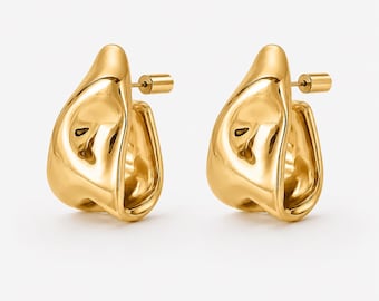 Wavy Hoop Earrings, Sculptural Hoops in Gold or Silver, Organic Molten Curvy Statement Earrings, Modern Statement Jewelry