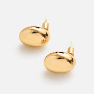 Bean Stud Earrings, Gold or Silver Chunky Earrings, Modern Minimalist Jewelry, Sculptural Dome Studs, Oval Statement Earrings, Round Studs
