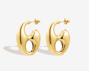 Puffy Hoop Earrings in Gold or Silver, Chunky Dome Hoops, Organic Hollow Hoops, Bold Modern Statement Earrings, Wearable Art Hoops