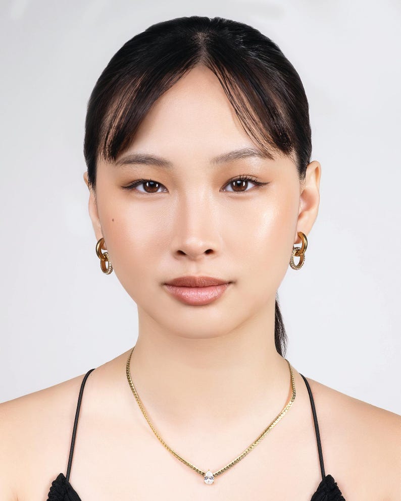 Link Hoop Earrings in Gold or Two-Tone, Two-Way Wear Chunky Hoops, Mixed Metal Bold Statement Earrings image 3