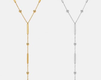 Collar largo en forma de Y, collar con colgante de barra, collar tipo lariat con nudo, collar largo con colgante, collar minimalista para superponer.