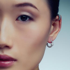 sterling silver organic clip-on ear cuff with a thick wrap design, dainty and colorful, perfect for cartilage or helix without piercing