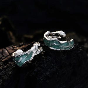 Organisk Clip-On Helix örhänge, Sterlingsilverörhänge, Elegant broskmanschett, Abstrakt tjock örhänge, Färgglada smycken utan piercing bild 5