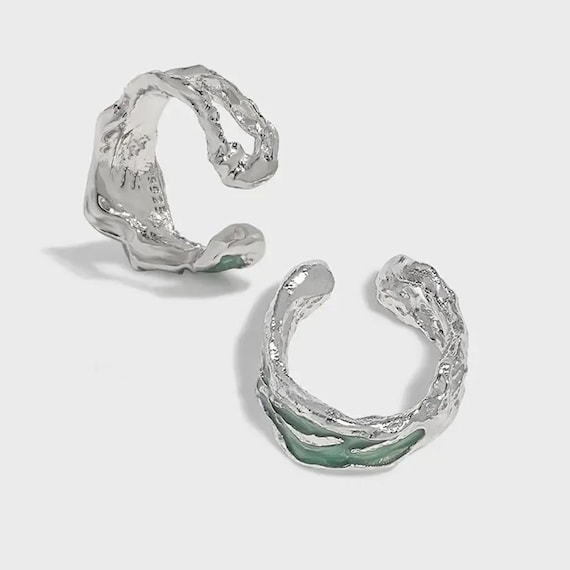 Organic Clip-On Helix Ear Cuff, Sterling Silver Wrap Earring, Dainty Cartilage Cuff, Abstract Thick Ear Cuff, Colorful Non-Pierced Jewelry