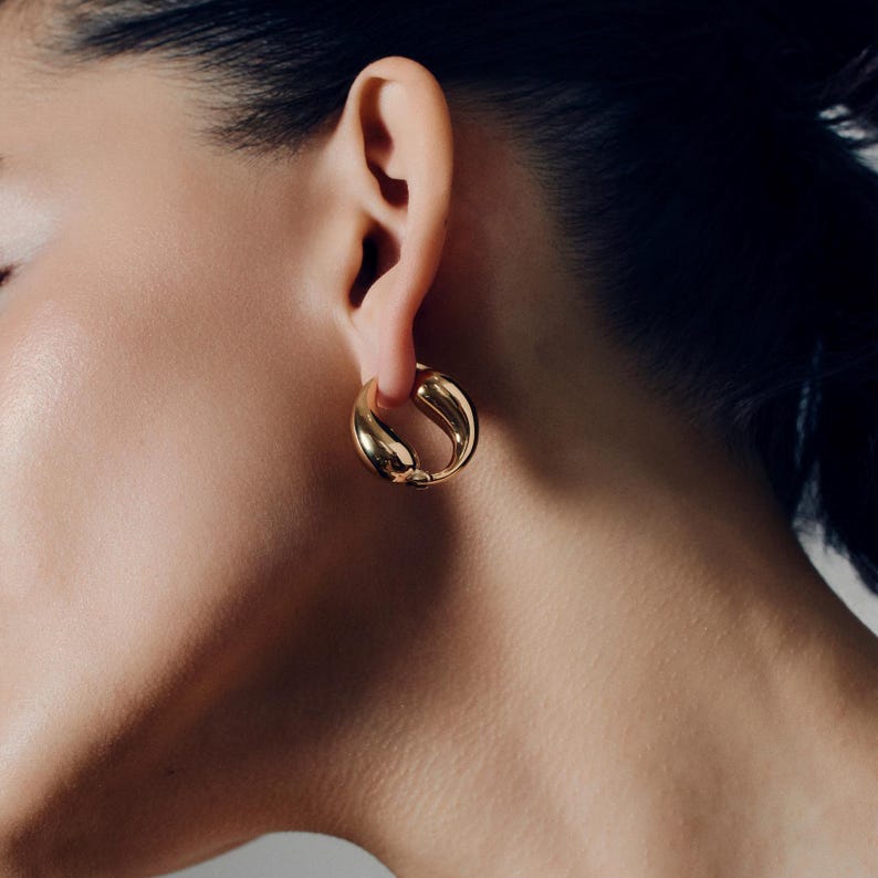 Gold Teardrop Hoop Earrings, Sculptural Swirl Hoops, Modern Oversized ...