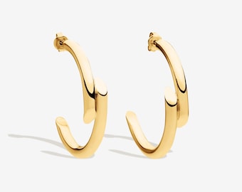 Half Moon Hoop Earrings in Gold or Silver, Oversized Crescent Hoops, Bold Modern Statement Earrings, Everyday Chunky Hoops
