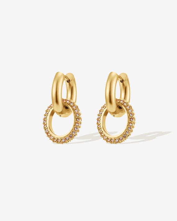 Link Hoop Earrings in Gold or Two-Tone, Two-Way Wear Chunky Hoops, Mixed Metal Bold Statement Earrings