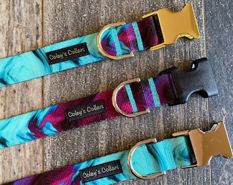 Dog Collar, Tie Dye Dog Collar,  Webbing Dog Collar, Girl Dog Collar, Boy Dog Collar, Ruff and Tuff Webbing Dog Collar "The Day Dream"