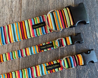Dog Collar, Dog Collars, Boy Dog Collar, Girl Dog Collar, Striped Dog Collar, Vibrant Dog Collar,  "A Sunshine Day"