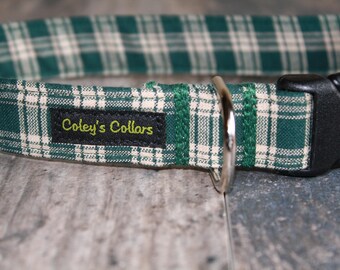 Plaid Dog Collar, Boy Dog Collar, Male Dog Collar, Girl Dog Collar, Preppy Dog Collar, Green Dog Collar, "The Matthew"