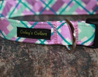 Dog Collar, Dog Collars, Plaid Dog Collar, Boy Dog Collar, Girl Dog Collar, Trendy Dog Collar, Modern Dog Collar "The Hello Plaid in Purple"