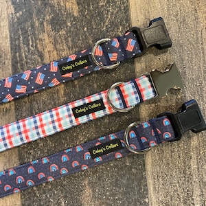 Personalized Dog Collar, Rainbow Dog Collar, Patriotic Dog Collar, July 4th Dog Collar, Summer Dog Collar, Boy Girl Dog Collar, &quot;Happy 4th&quot;