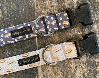 Personalized Dog Collar, Summer Dog Collar,  Fall Dog Collars, Boy Girl Dog Collar, S'mores Dog Collar,Autumn Dog Collar, "By the Campfire"