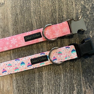 Christmas Dog Collar, Snowman Dog Collar, Winter Dog Collars, Snowflake Dog Collar, "The Pretty in Pink Snow" Collection