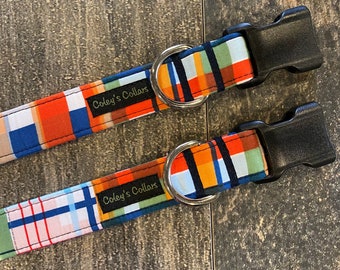 Personalized Dog Collar, Handmade Dog Collar, Nautical Dog Collar, Plaid Dog Collar,  Boy Dog Collar, Girl Dog Collar,  "The Yacht Club"