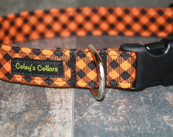 Dog Collar Halloween, Fall Dog Collar, Plaid Dog Collar, Gingham Dog Collar, Boy Dog Collar, Girl Dog Collar,   "The Halloween Gingham"