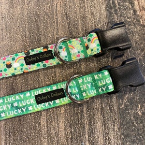 Personalized Dog Collar, St. Patricks Day Dog Collar, Leprechaun Dog Puppy Collar, Irish Dog Collar Green, Shamrock Dog Collar, "The Lucky"