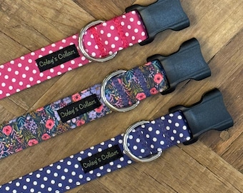 Personalized Dog Collar, Handmade Dog Collar, Custom Dog Collar, Floral Dog Collar,  Polka Dot Dog Collar, Designer Dog Collar,"The Kinsley"