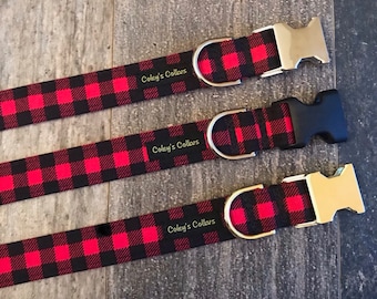 Buffalo Plaid Dog Collar, Valentines Dog Collar, Dog Collars, Boy Dog Collar, Girl Dog Collar, "The Bennett"