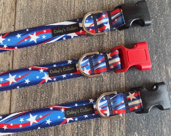 Dog Collar, Patriotic Webbing Dog Collar, Summer Dog Collar, Girl Dog Collar, Boy Dog Collar, Ruff and Tuff Collection "The Liberty"