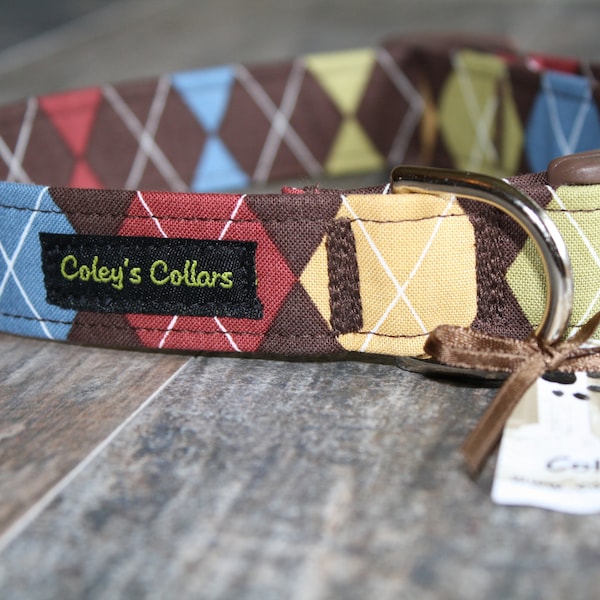 Dog Collar, Dog Collar Argyle, Boy Dog Collar, Girl Dog Collar, Fall Dog Collar, Autumn Dog Collar, Custom Dog Collar, "The Wentworth"