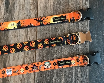 Dog Collar, Halloween Dog Collar, Webbing Dog Collar, Pumpkin Dog Collar, Fall Dog Collar, "Halloween Ruff and Tuff Collection