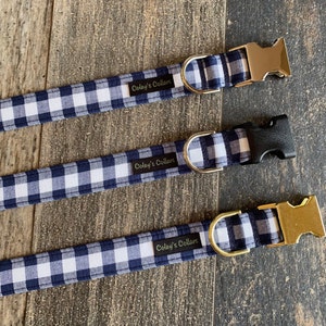 Buffalo Plaid Dog Collar, Dog Collar, Dog Collars, Boy Dog Collar, Girl Dog Collar, &quot;The Bennett in Blue and White&quot;