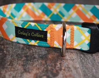 Dog Collar, Dog Collars, Plaid Dog Collar, Boy Dog Collar, Girl Dog Collar, Male Dog Collar, Female Dog Collar,  "The Hello Plaid in Orange"