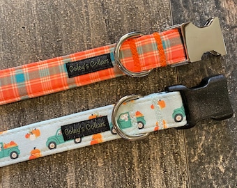 Personalized Dog Collar, Custom Dog Collar Boy Girl, Autumn Dog Collar, Fall Dog Collar, Halloween Dog Collar, "The Pumpkins and Puppies"