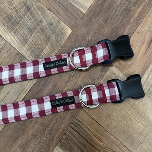 Buffalo Plaid Dog Collar, Valentines Dog Collar, Dog Collars, Boy Dog Collar, Girl Dog Collar, Personalized Dog Collar &quot;The Bennett in Wine&quot;