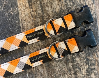 Personalized Dog Collar, Custom Dog Collar Boy Girl, Autumn Dog Collar, Fall Dog Collar, Halloween Dog Collar, "The Pumpkin Spice Plaid"