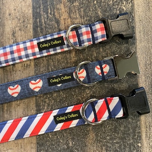 Dog Collar, Patriotic Dog Collar, July 4th Dog Collar, Red, White and Blue Dog Collar,  Summer Dog Collars, "Take Me Out To The Ballgame"
