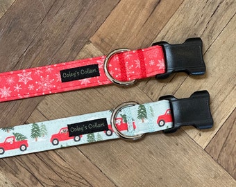 Christmas Dog Collar, Winter Dog Collar, Snowflake Dog Collar, Dog Collar, Boy Dog Collar, Girl Dog Collar, "Puppies at the Tree Farm"