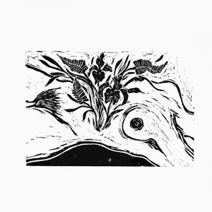 Stampa d'arte linoleografia "Rinascita II" originale pezzo unico fatto a mano