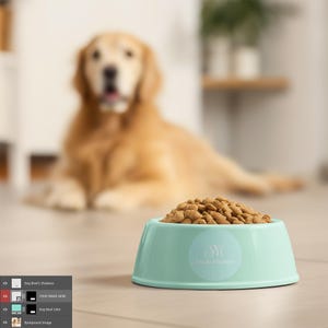 Dog Bowl Mockup: Stylish Living Room Scene (PSD, PNG, JPG File)