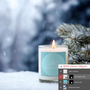 Winter Candle Mockup – Outdoor Scene with Cozy Seasonal Decor | Editable PSD + PNG & JPG for Branding and Product Display