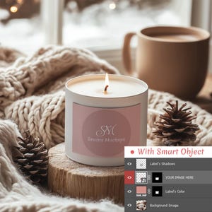 Cozy Winter Candle Mockup – Indoor Seasonal Scene | Editable PSD, PNG & JPG for Branding and Product Showcasing